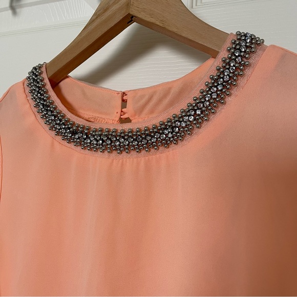 A’gaci Sheer Peach Color Blouse w/ Embellished Collar - Picture 2 of 6